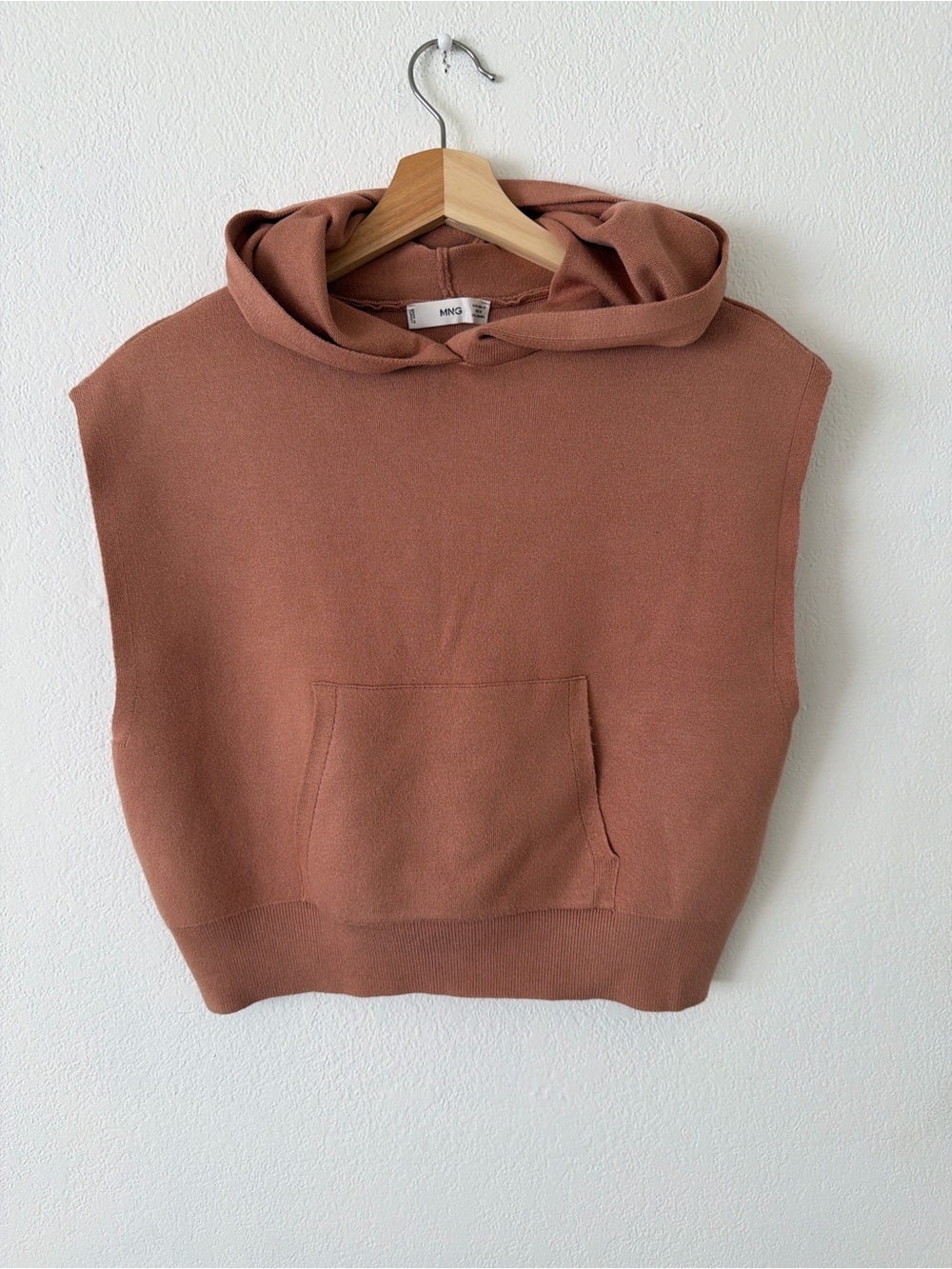 Mango Sleeveless Hooded Knit Top in Rust Brown